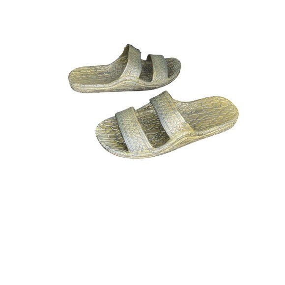 Pali Hawaii Soft Rubber Flip Flops Sandals Beach slip on textured green/brown  7 - Picture 3 of 9
